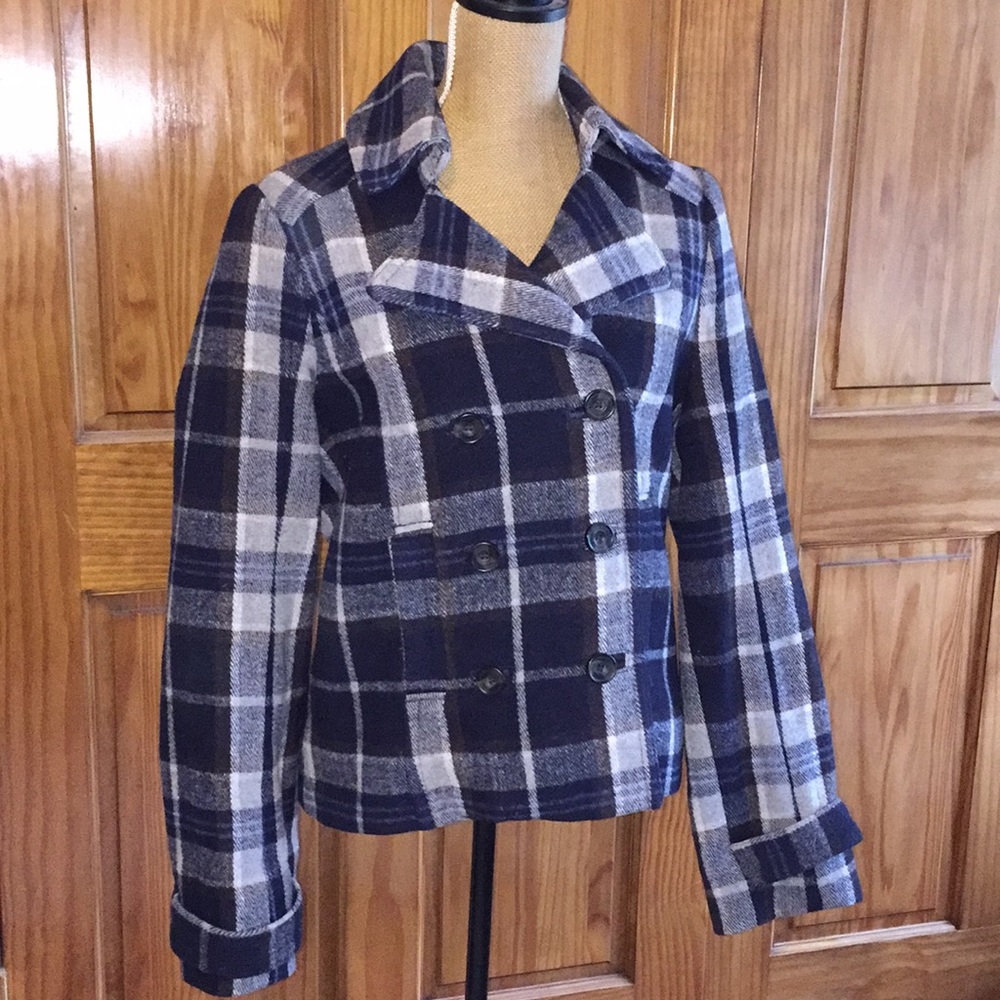 Abercrombie & Fitch Navy Blue and Gray Pea Coat